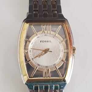 Fossil Stainless‎ Steel Unisex Watch ES1414 Two-Toned with Fresh Battery